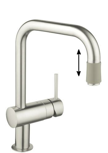 Изображение товара Смеситель для кухонной мойки Grohe Minta, 32067DC0, с вытяжным изливом, суперсталь Изображение товара Смеситель для кухонной мойки Grohe Minta, 32067DC0, с вытяжным изливом, суперсталь