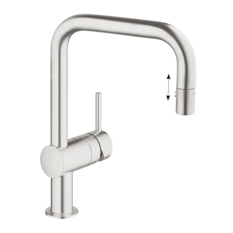 Изображение товара Смеситель для кухонной мойки Grohe Minta, 32322DC0, с вытяжным изливом, суперсталь Изображение товара Смеситель для кухонной мойки Grohe Minta, 32322DC0, с вытяжным изливом, суперсталь