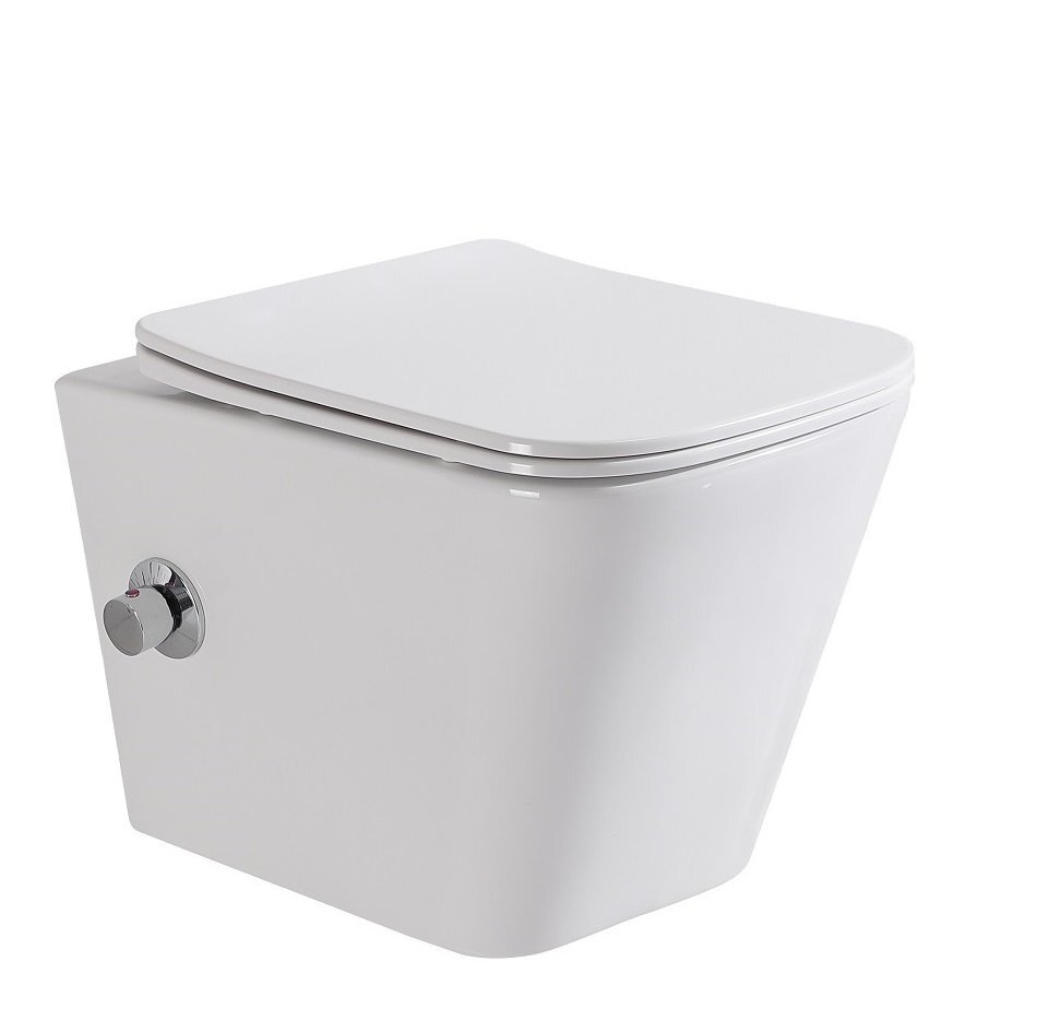 Изображение товара Подвесной безободковый унитаз BelBagno Due с функцией биде и смесителем, фарфор, белый