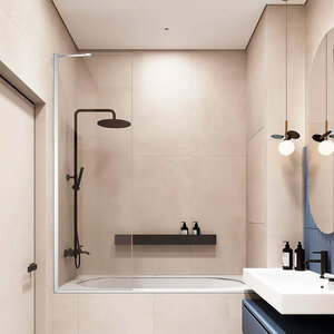 Изображение товара Шторка на ванну Veconi Palau 80 x 150 см неподвижная, стекло прозрачное, цвет хром, PL84-80-01-C7