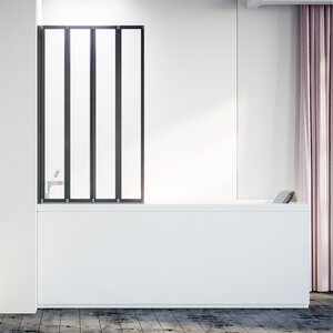 Изображение товара Шторка на ванну Veconi Palau PL-74BL/R, 120 x 150 см, стекло прозрачное, цвет черный матовый, PL74BL-120-01-19C4