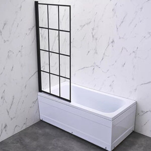 Изображение товара Шторка на ванну Veconi Palau 70 x 150 см распашная, стекло прозрачное, левая, цвет черный матовый, PL77L-70-01-C6