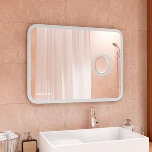 Изображение товара Зеркало Континент Bliss ЗЛП86 LED 90 см, с подсветкой, часы, встроенное увеличительное зеркало 3x