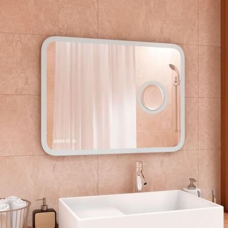 Изображение товара Зеркало Континент Bliss LED 100 см, с подсветкой, часы, встроенное увеличительное зеркало 3x, ЗЛП3262