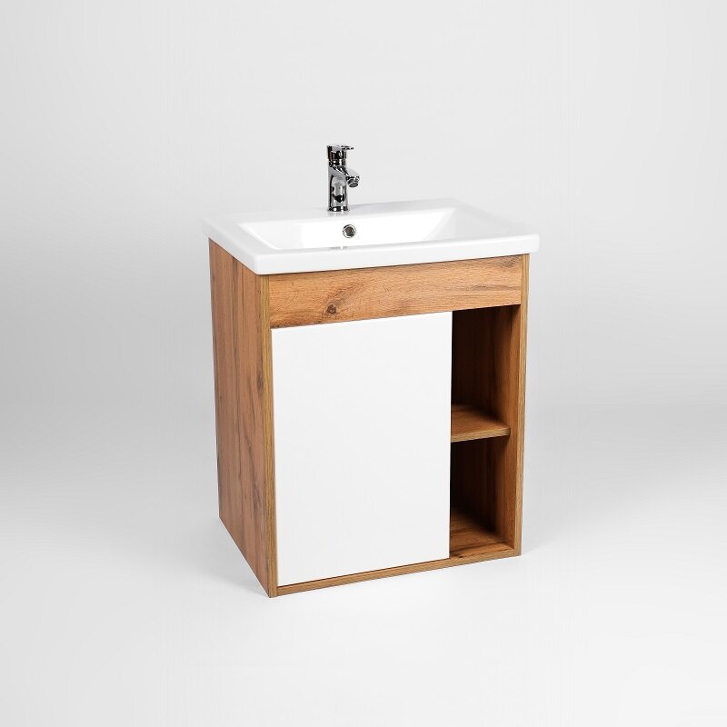 Изображение товара Тумба под раковину Viant Бостон 50 см, подвесная, белый и дуб вотан