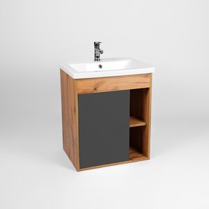Изображение товара Тумба под раковину Viant Бостон 50 см, подвесная, цвет графит, дуб вотан, VBOS50COG-T1STP