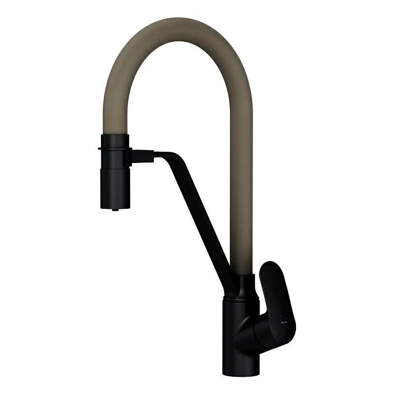Изображение товара Смеситель Am.Pm Like F8007826 для кухни с каналом для питьевой воды и гибким изливом, черный, излив бежевый