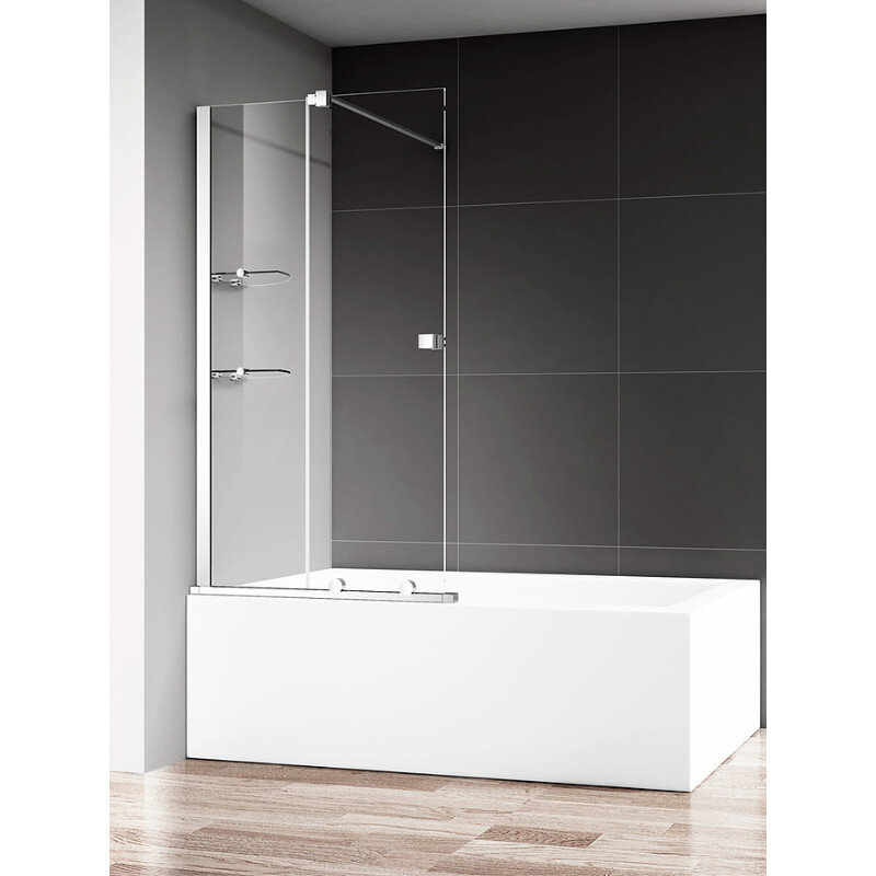 Изображение товара Шторка на ванну Aquame 120x140 см раздвижная из стекла и алюминия