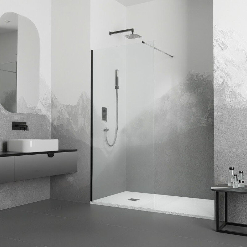 Изображение товара Душевая стенка RGW WA-010B Walk In, 110 см, стекло прозрачное, профиль черный, 351001011-14