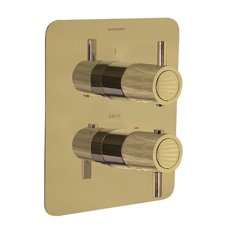 Изображение товара Смеситель для душа Ramonsoler Odisea Joya, на 1 потребителя, термостатический, цвет золото брашированное PVD, 592421SOC