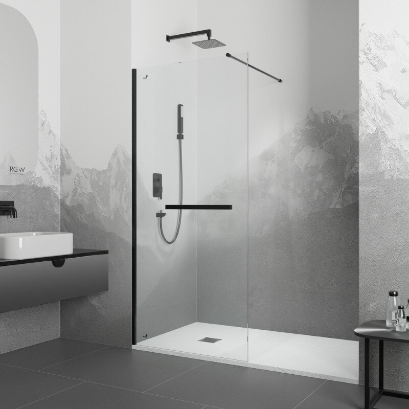Изображение товара Душевая стенка RGW WA-041B Walk In, 100 см, стекло прозрачное, профиль черный, 35104010-14 Изображение товара Душевая стенка RGW WA-041B Walk In, 100 см, стекло прозрачное, профиль черный, 35104010-14