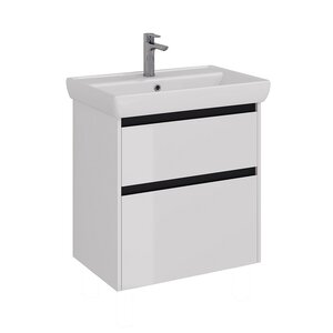 Изображение товара Тумба под раковину Lemark Combi 70 см, подвесная/напольная, планка черная матовая, цвет белый глянец, LM03C70T-black