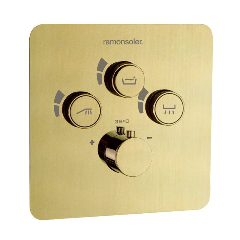 Изображение товара Смеситель для душа Ramonsoler Rs Smart 85T301SOC на 3 потребителя, термостатический, цвет золото брашированное PVD