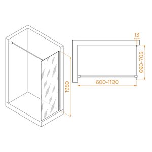 Изображение товара Душевая стенка RGW WA-010G Walk In 70 см стекло прозрачное профиль золото Германия