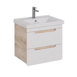 Изображение товара Тумба под раковину Lemark Olivia 65 см, подвесная, корпус дуб кантри матовый, фасад белый глянец, LM08OL65T