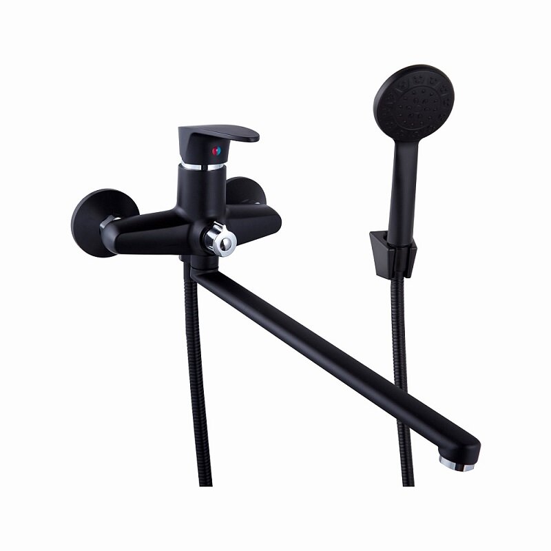 Изображение товара Пластиковый смеситель PLStart для ванны и душа, с душевым гарнитуром, цвет черный, PL2205-7