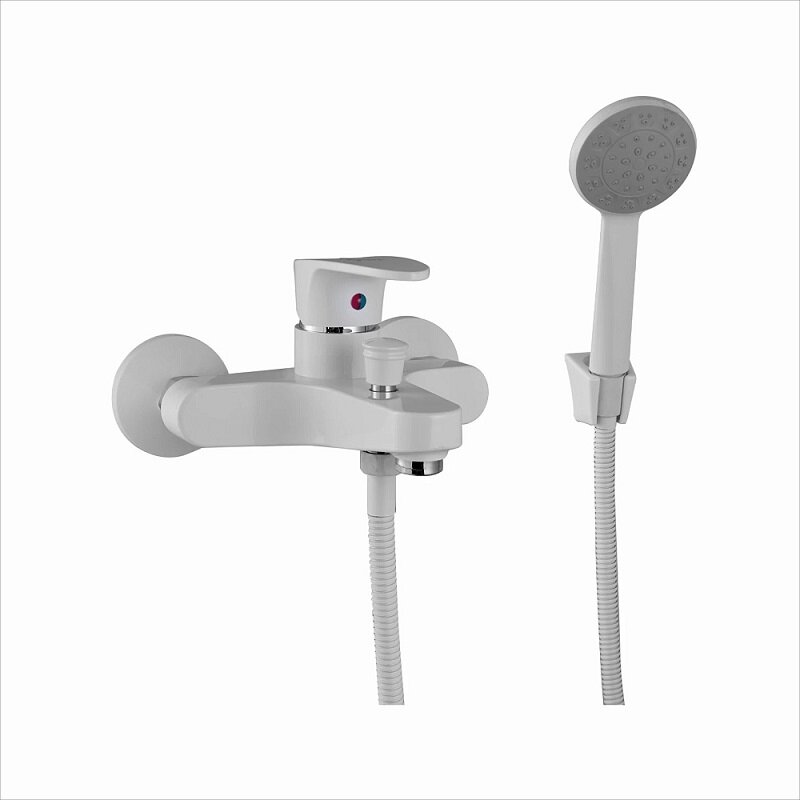 Изображение товара Пластиковый смеситель для ванны и душа PLStart PL3205-8 белый с душевым гарнитуром