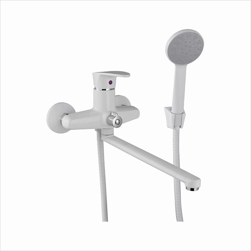 Изображение товара Пластиковый смеситель PLStart для ванны и душа с душевым гарнитуром белый