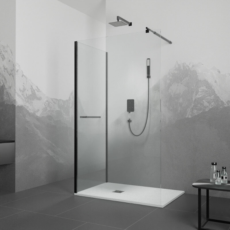 Изображение товара Душевой уголок RGW Walk In WA-005-1B 120x80 см с прозрачным стеклом и черным профилем