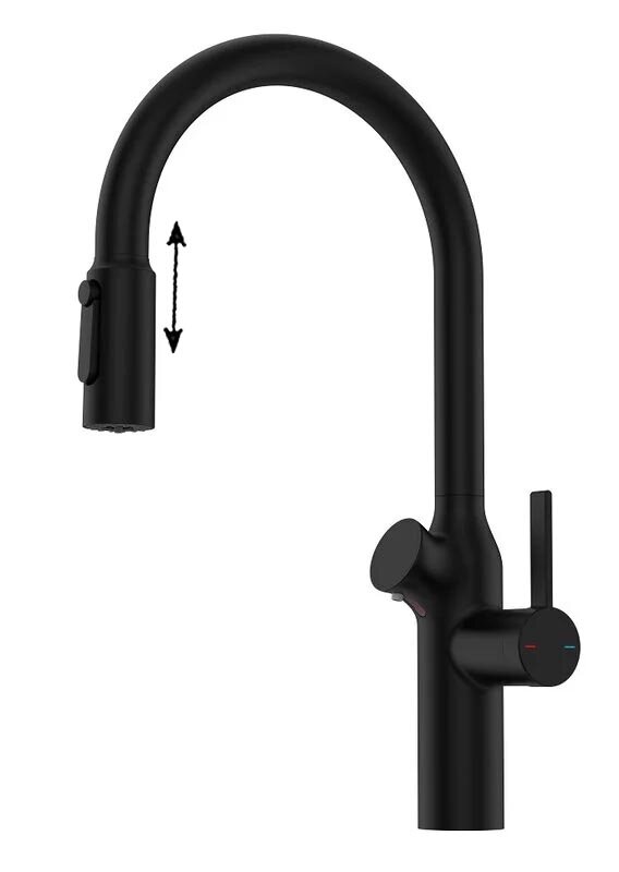 Изображение товара Смеситель для кухонной мойки Oulin OL-8018 Black с поворотным и выдвижным изливом