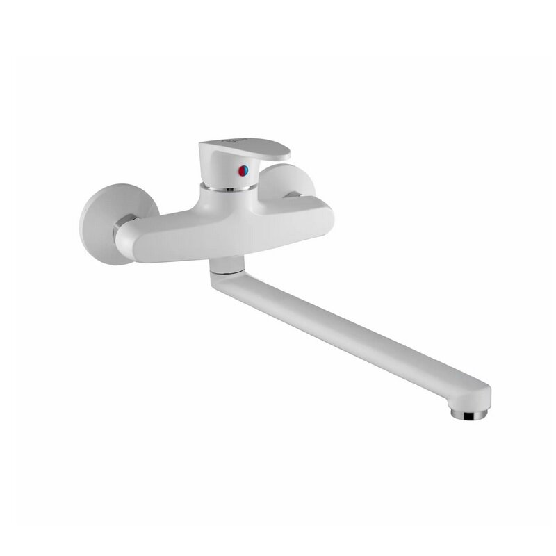 Изображение товара Пластиковый кухонный смеситель PLStart белый с поворотным изливом