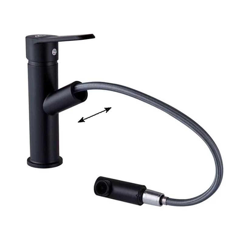 Изображение товара Пластиковый смеситель PLStart для кухонной мойки, вытягиваемый излив, цвет черный, PL4009-7
