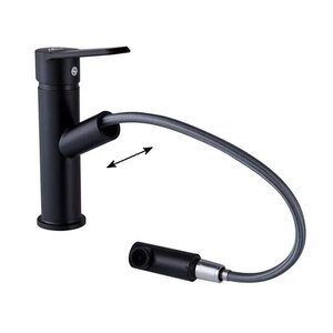 Изображение товара Пластиковый смеситель PLStart для кухонной мойки, вытягиваемый излив, цвет черный, PL4009-7
