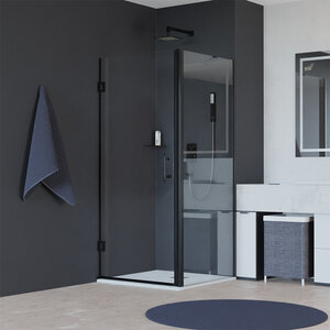 Изображение товара Душевой уголок RGW Hotel HO-045-B (HO-011B + Z-050-2B + держ), 100 х 70 см, дверь распашная, стекло прозрачное, черный, 350604570-014