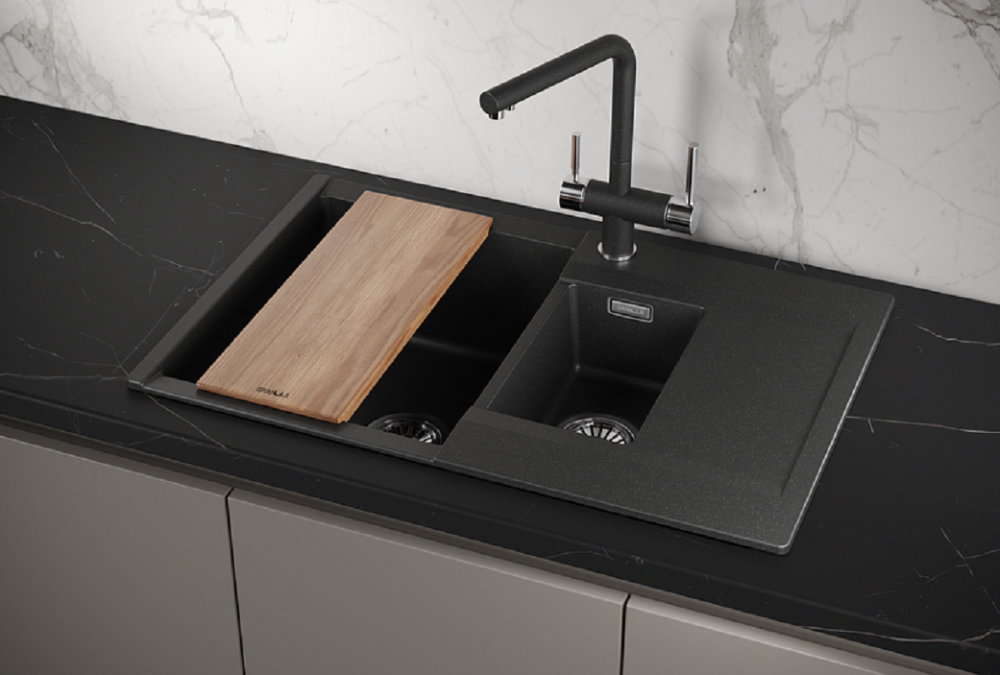 Изображение товара Кухонная мойка Granula Estetica ES-7808 черный кварц двухчашевая с крылом