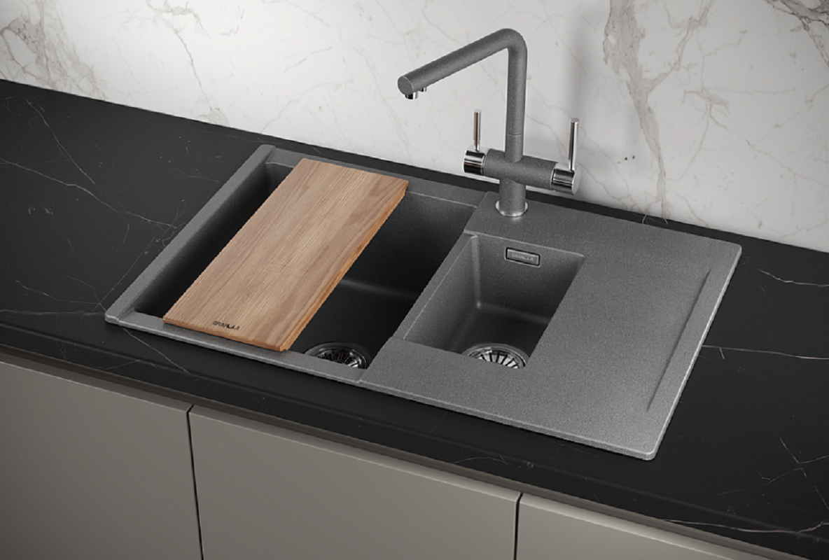 Изображение товара Кухонная мойка Granula Estetica ES-7808 графит кварц с двумя чашами и крылом