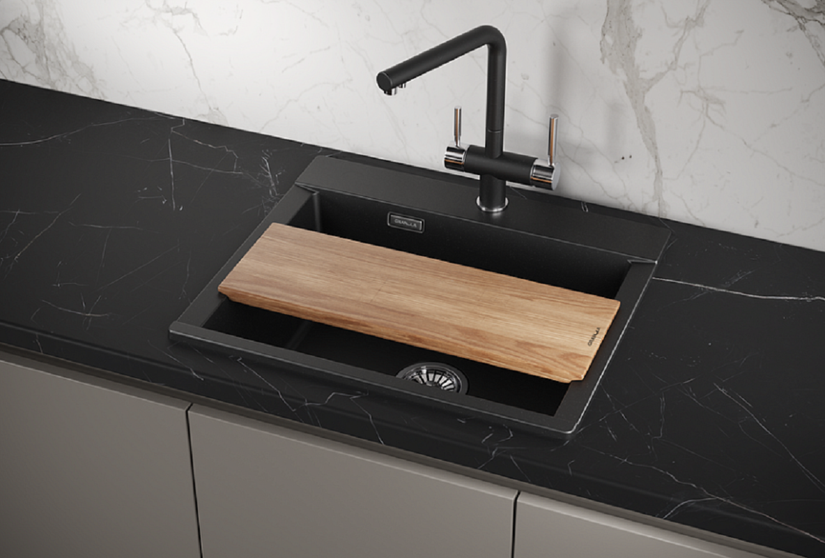 Изображение товара Кухонная мойка Granula Estetica ES-5804, кварц, черный металлик, с системой слива и доской Изображение товара Кухонная мойка Granula Estetica ES-5804, кварц, черный металлик, с системой слива и доской
