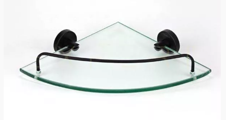 Изображение товара Полка стеклянная угловая Rain Bowl Long 2243BP с ограничителем, черный матовый