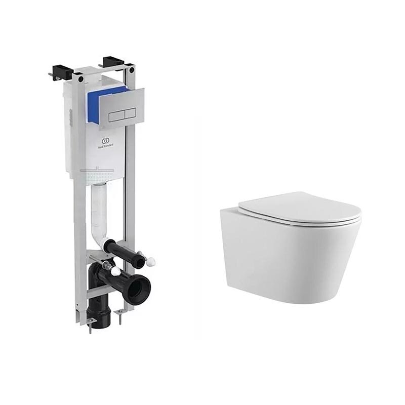 Изображение товара Инсталляция Ideal Standard Prosys Eco Frame M с безободковым унитазом Aquatek Вега E233267/AQ1905-MW, AQ1905-MW, белый матовый, сиденье микролифт