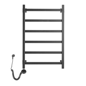 Изображение товара Полотенцесушитель электрический Domoterm Квадро Плюс П6, ширина 50 см, высота 80 см, ТЭН справа/слева, с таймером, черный матовый, Квадро Плюс П6 500х800 EL черный/Квадро Плюс П6 500х800 ER черный