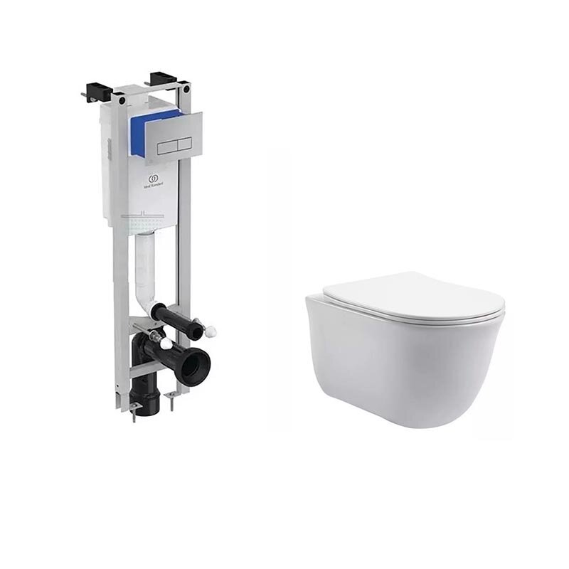 Изображение товара Инсталляция Ideal Standard Prosys Eco Frame M с безободковым унитазом Aquatek Классик E233267/AQ1111-00, AQ1111-00, белый, сиденье микролифт