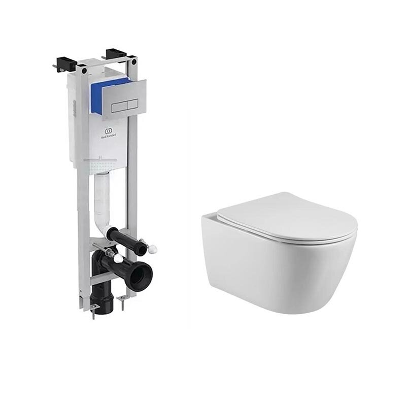 Изображение товара Инсталляция Ideal Standard Prosys Eco Frame M с безободковым унитазом Aquatek Оберон E233267/AQ1363W-00, AQ1363W-00, белый, сиденье Soft Close