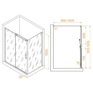 Изображение товара Душевой уголок RGW Tornado TO-44-1B (TO-14B + Z-060-2B) 020744150-14, 150 x 100 см, стекло прозрачное, профиль черный