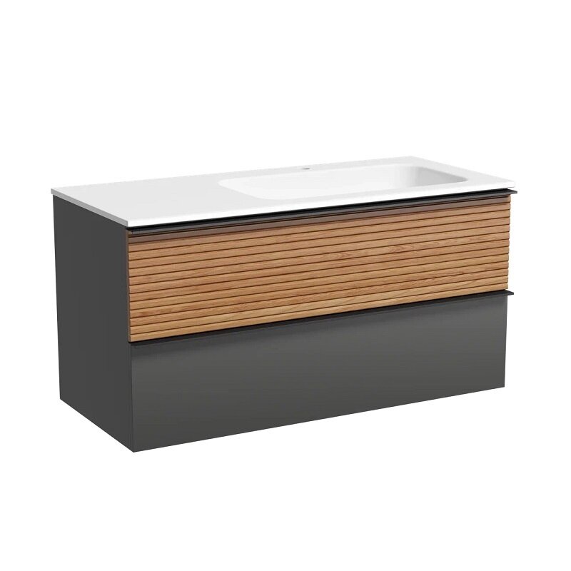 Изображение товара Тумба под раковину Sancos Delta 100 см, подвесная, правая, дуб красный/графит