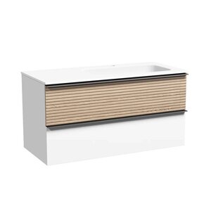 Изображение товара Тумба под раковину Sancos Delta 100 см, подвесная, правая, цвет дуб светлый/белый матовый, DL100RW