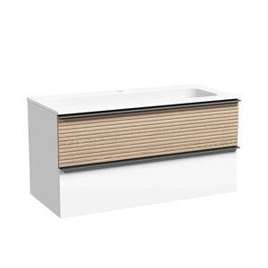 Изображение товара Тумба под раковину Sancos Delta 100 см, подвесная, цвет дуб светлый/белый матовый, DL100W