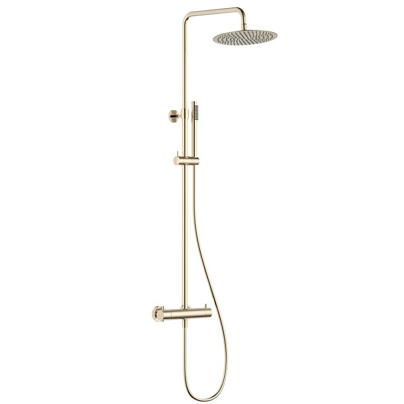Изображение товара Душевая система Aquame термостатическая с верхним дождевым душем и ручной лейкой золото Италия