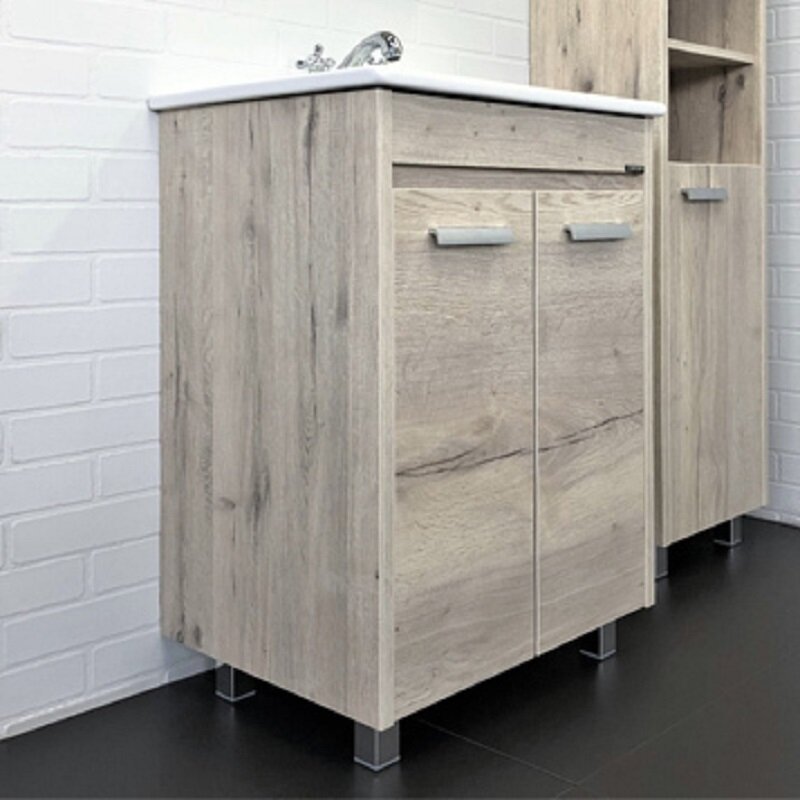 Изображение товара Тумба с раковиной Comfortу Марио 60 см, дуб дымчатый, раковина Quadro