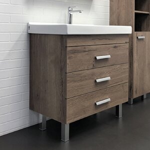 Изображение товара Тумба с раковиной Comforty Никосия, 80 см, напольная, дуб темный, раковина Fest белая, 00-00007621 (00-00007621CF)