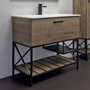 Изображение товара Тумба с раковиной Comforty Бредфорд 90 см, напольная, дуб темный/черный матовый