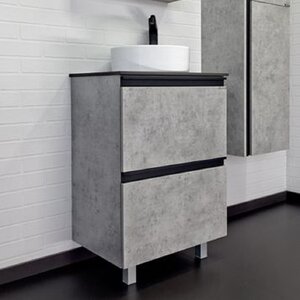 Изображение товара Тумба с раковиной Comfortу Эдинбург, 60 см, бетон светлый/черный, с черной столешницей, раковина Comfortу белая, 00-00004767 (00-00004767CF)