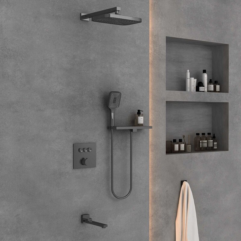 Изображение товара Душевая система Vincea вороненая сталь Gunmetal 3 режима с поворотным изливом