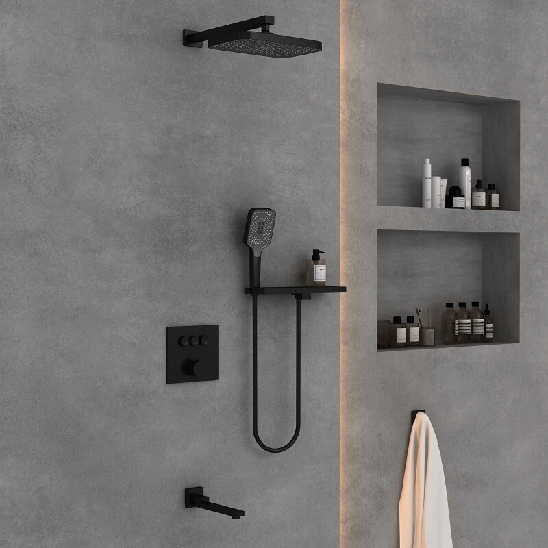 Изображение товара Душевая система Vincea с изливом, 3 режима, черный матовый VSFW-4311RMB