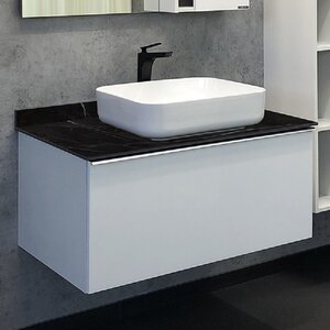 Изображение товара Тумба с раковиной Comfortу Милан 90 см подвесная белый глянец с мраморной столешницей