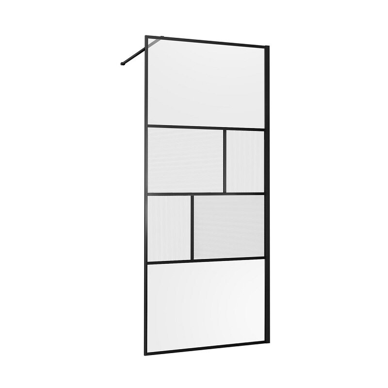 Изображение товара Душевая стенка Vincea Walk-In, 80 см, стекло прозрачное/рифленое, профиль черный матовый, VSW-1HC800CFB