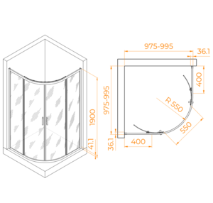 Изображение товара Душевой уголок RGW Passage PA-51-B, 100 х 100 см, стекло прозрачное, профиль черный матовый, 02085100-14